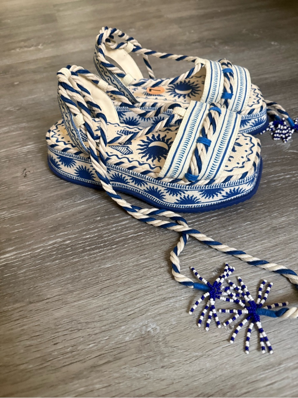FARM Rio Blue & White Embroidered Platform Sandals - Picture 4 of 4